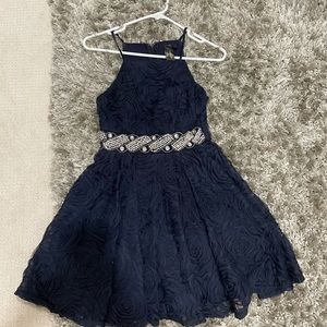 Trixxi Navy Rose Patterned Formal Dress